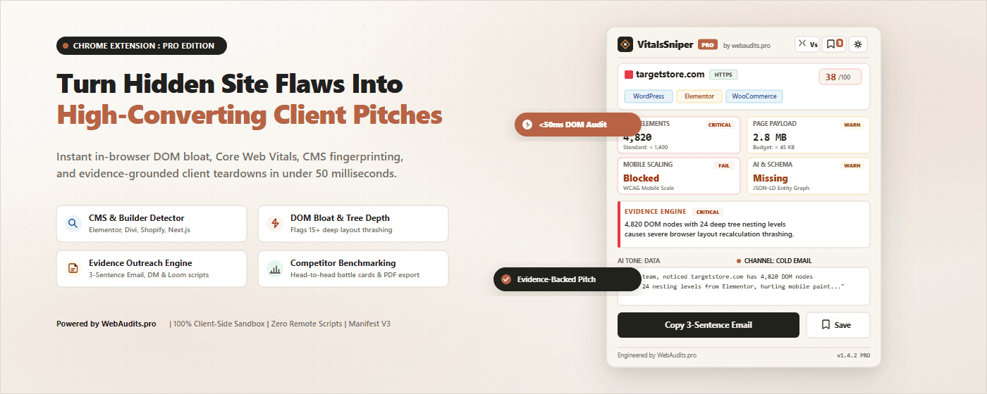 VitalsSniper PRO Browser Extension Interface